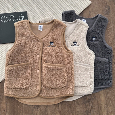 男童羊羔绒马甲2025秋冬新款中大童百搭休闲保暖上衣校服内搭背心