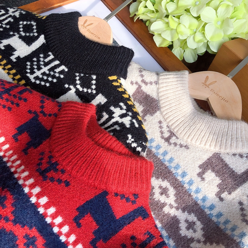 绵羊绒针织休闲风圣诞款套头衫