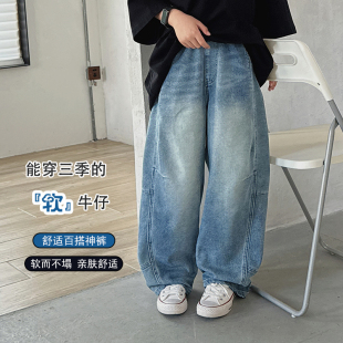 男童宽松长裤 儿童拼接老爹裤 中大童复古牛仔裤 新款 子潮 2026春秋季