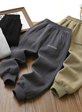 男童裤子秋冬款2025男孩中大儿童纯色百搭拼接卫裤休闲运动长裤潮