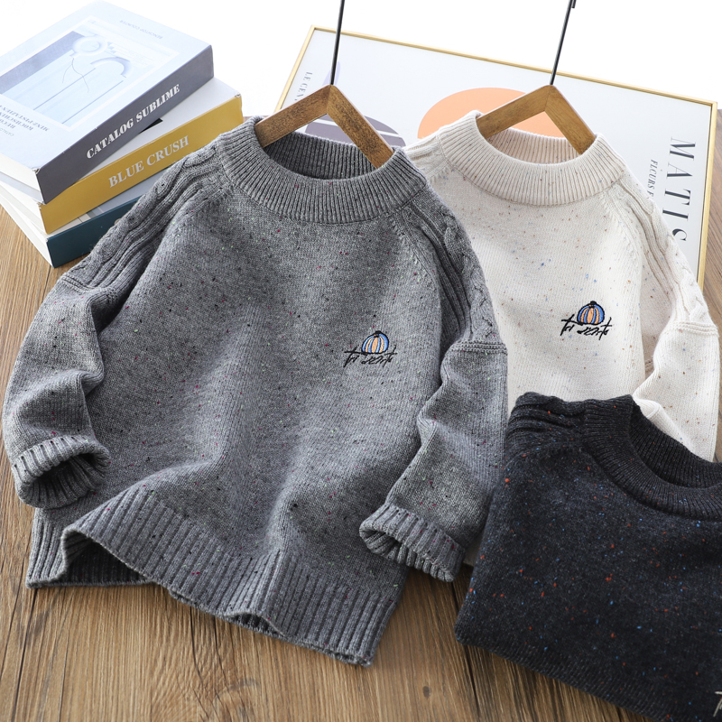 男童圆领毛衣2025冬季新款儿童装加厚保暖毛线衣中大童百搭针织衫