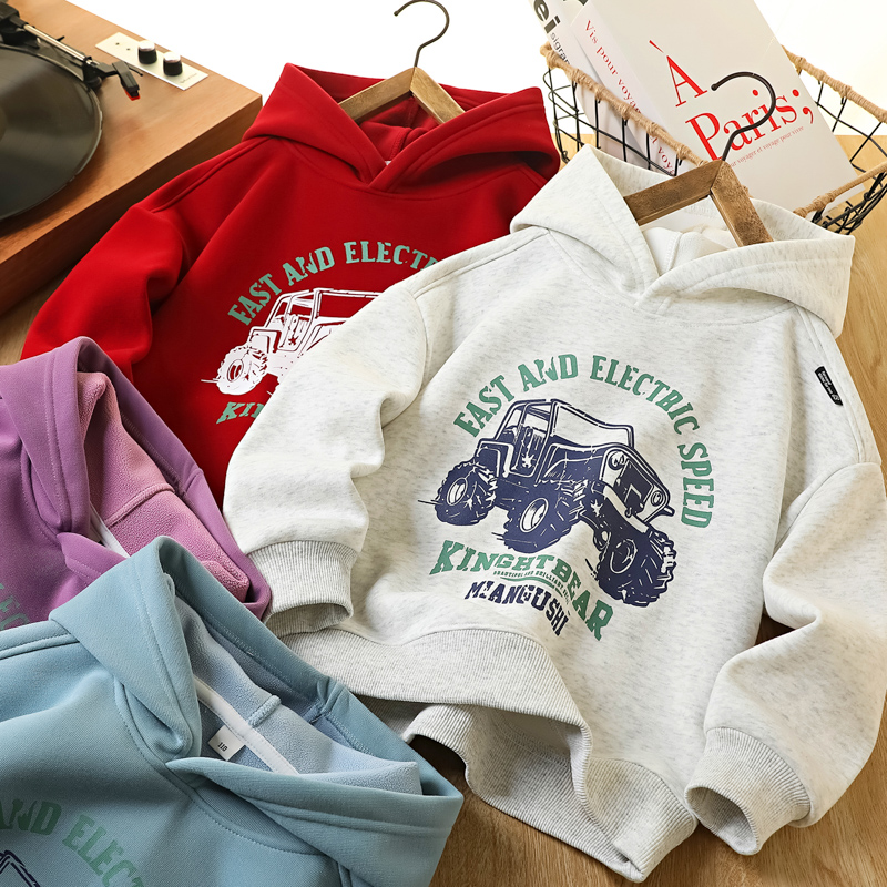 男童加绒连帽卫衣秋冬新款2025儿童装加厚一体绒中大童保暖打底衫