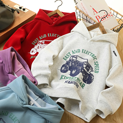 男童加绒连帽卫衣秋冬新款2025儿童装加厚一体绒中大童保暖打底衫