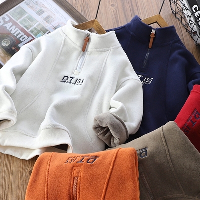 男童加绒卫衣冬季新款2025儿童加厚保暖中大童男孩半拉链立领绒衫