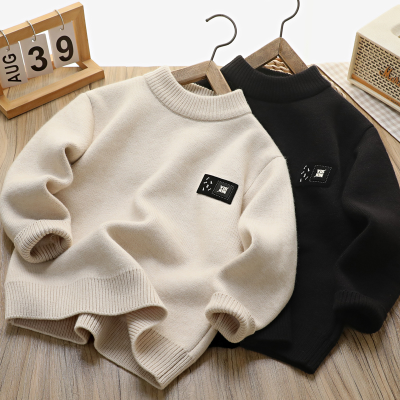 男童毛衣加绒款2025新款儿童内搭中大童男孩加厚保暖一体绒毛线衣