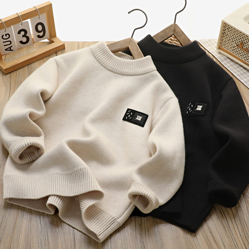 男童毛衣加绒款2025新款儿童内搭中大童男孩加厚保暖一体绒毛线衣