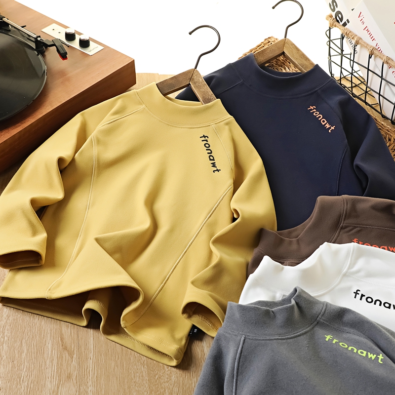 男童半高领德绒打底衫2025秋冬款儿童保暖插肩袖上衣男孩长袖T恤