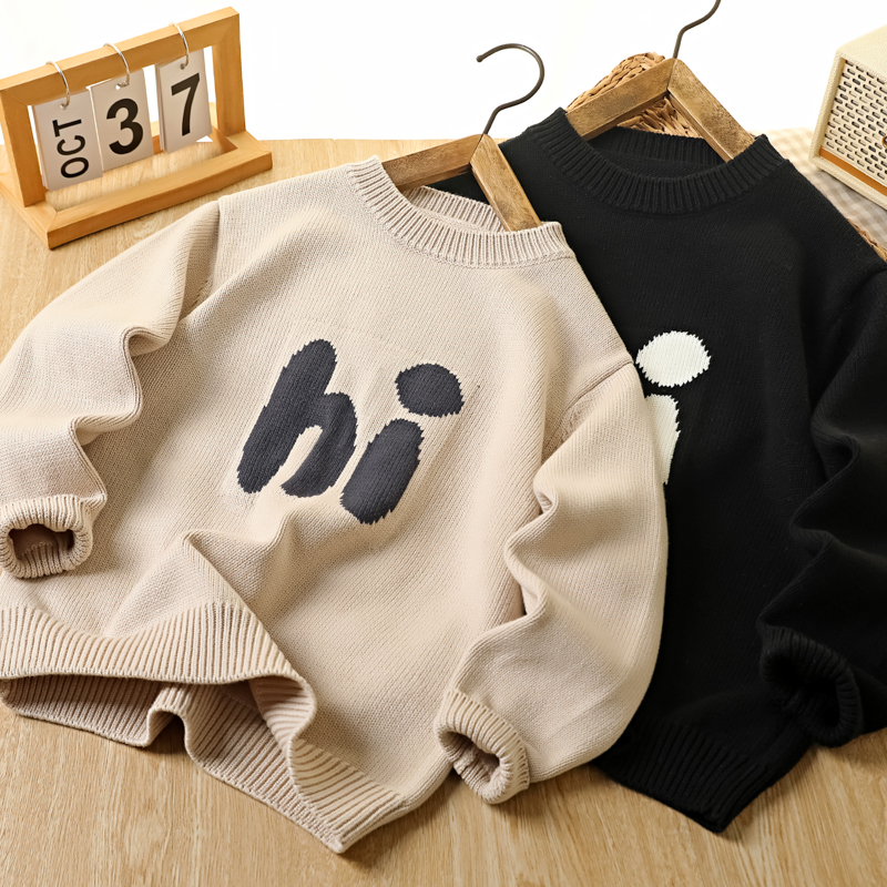 男童毛衣秋冬新款2025儿童装中大童男孩青少年宽松版字母hi针织衫