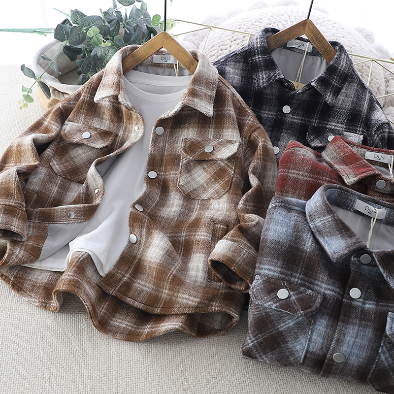 男童格子衬衫春秋装新款2025中大童男孩儿童长袖加厚休闲外套衬衣