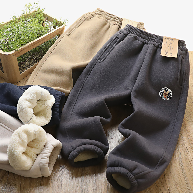 男童加绒裤子冬季2025新款加厚儿童棉裤中大童男孩外穿加厚雪地裤