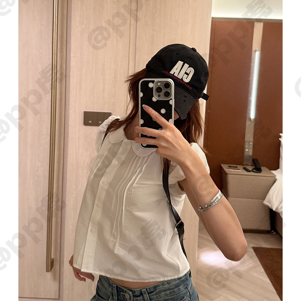 pp虎''娃娃小衫''夏季新款韩系简约压褶衬衫泡泡短袖T26538图片