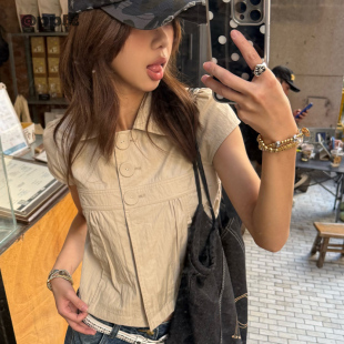 短袖 pp虎 韩系小众衬衫 春夏新款 S26122 麻薯布丁