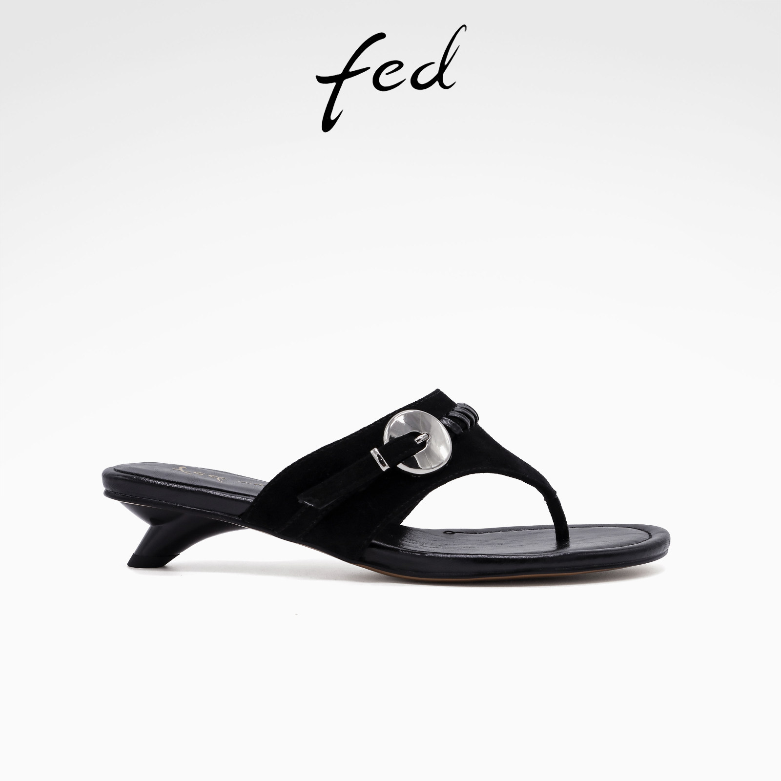 fed复古绒面羊皮26夏季新款真皮中跟夹趾时尚人字拖凉拖鞋女外穿