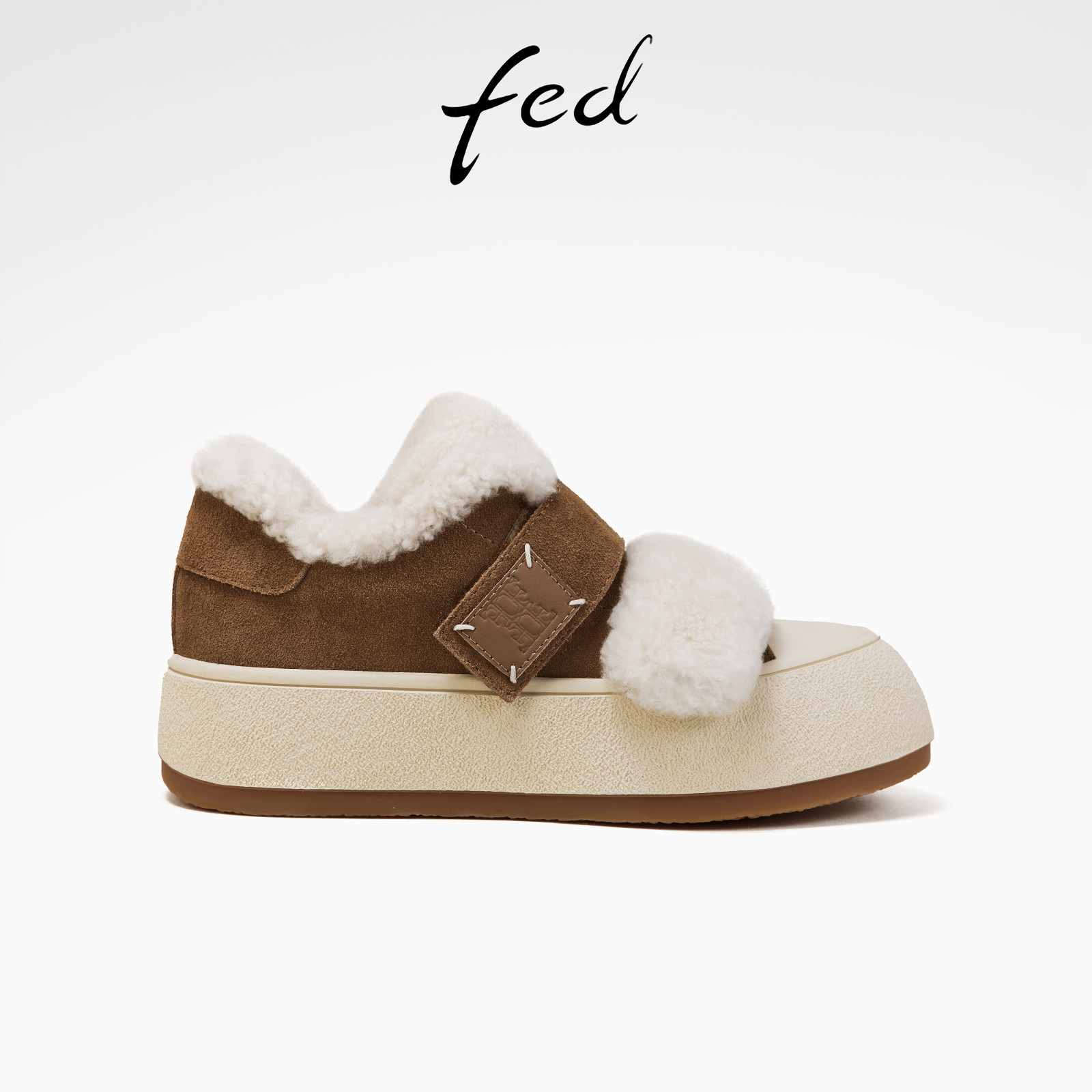 fed羊毛保暖真皮女鞋秋冬加绒厚底休闲运动鞋女板鞋雪地靴棉鞋女