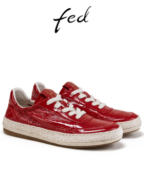 fed红色板鞋春季新款女鞋麻边休闲鞋褶皱运动鞋女款S0218-YAB713