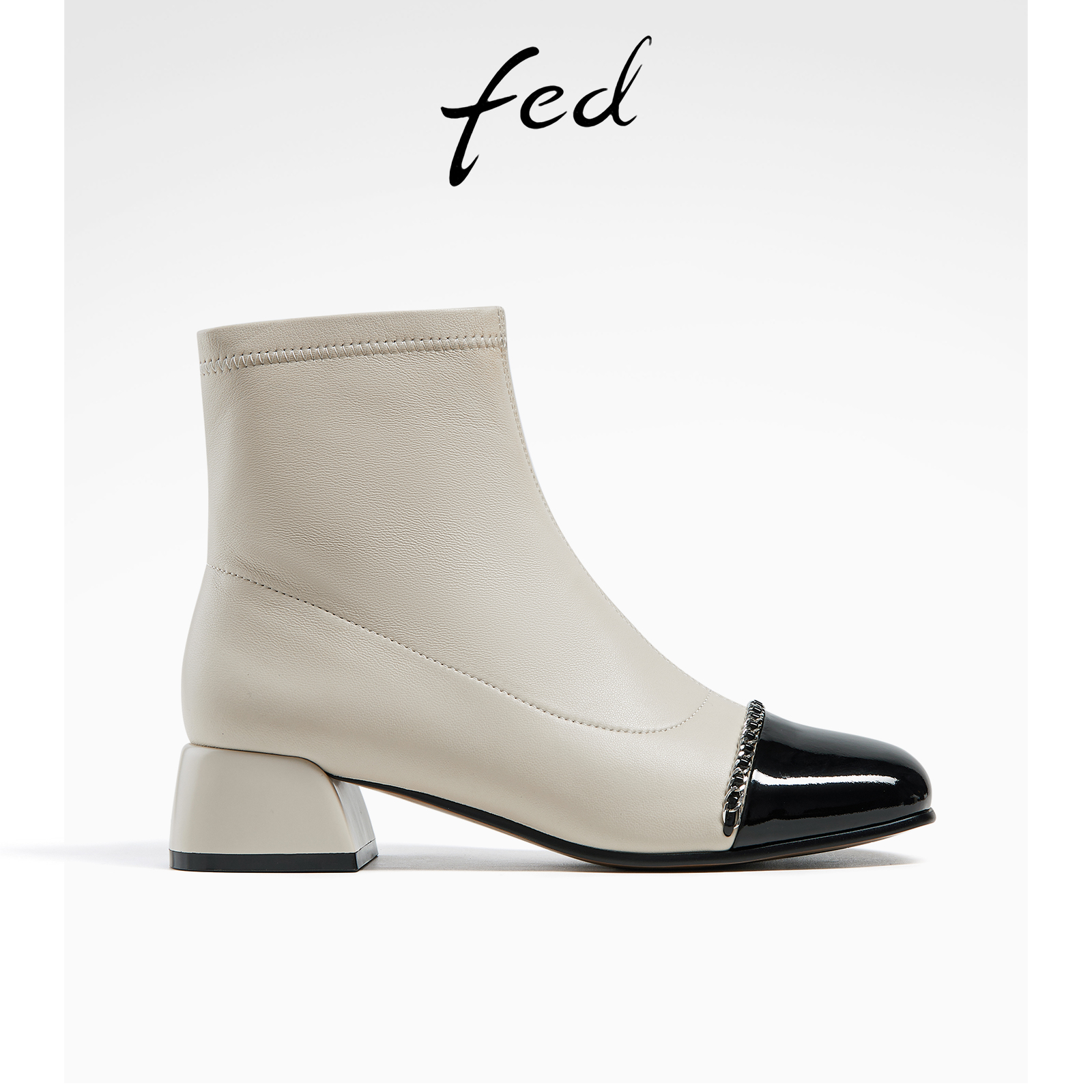 fed柔软透气羊皮真皮春秋女鞋粗跟靴子女靴短靴玛丽珍靴时装靴女