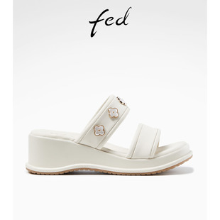 夏季 一字拖女R0422 新款 女士厚底休闲凉拖鞋 YA579 女鞋 fed坡跟拖鞋