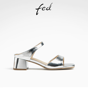 新款 夏季 女鞋 一字带银色外出拖鞋 ZF013 fed法式 女D0701 高跟凉拖鞋