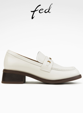 fed法式单鞋春季新款女鞋白色乐福鞋时尚小皮鞋女款D1228-ZCA777