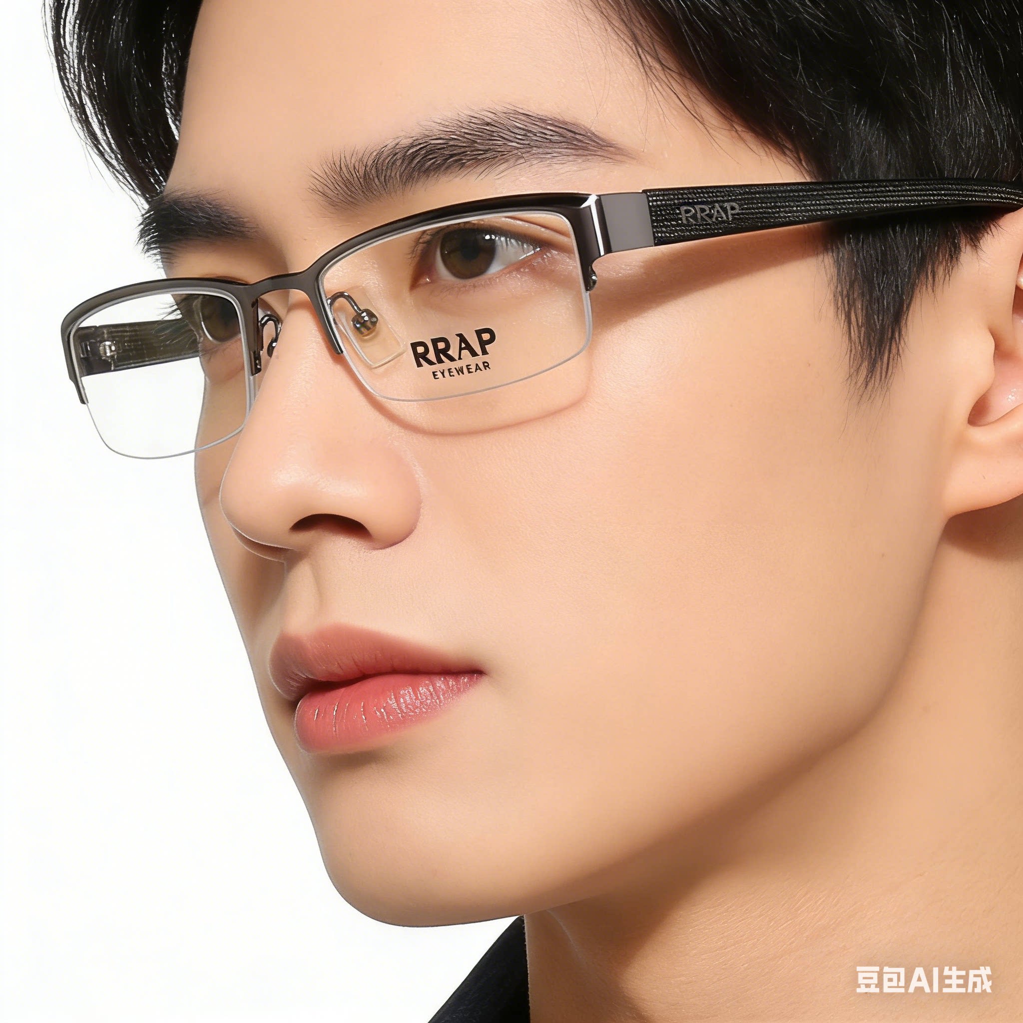 近视青少年枪色半框男生瘦脸小脸镜架亮灰R6012学生党初中生促销