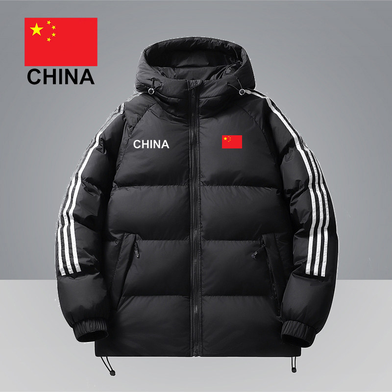 户外保暖男士加肥加大棉服国家队时尚运动休闲百搭款宽松连帽外套