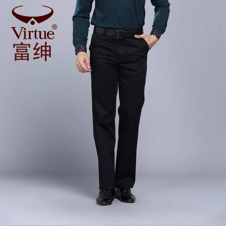 富绅真品男装冬装加厚修身直筒男士裤精梳纯棉男商务休闲长短裤