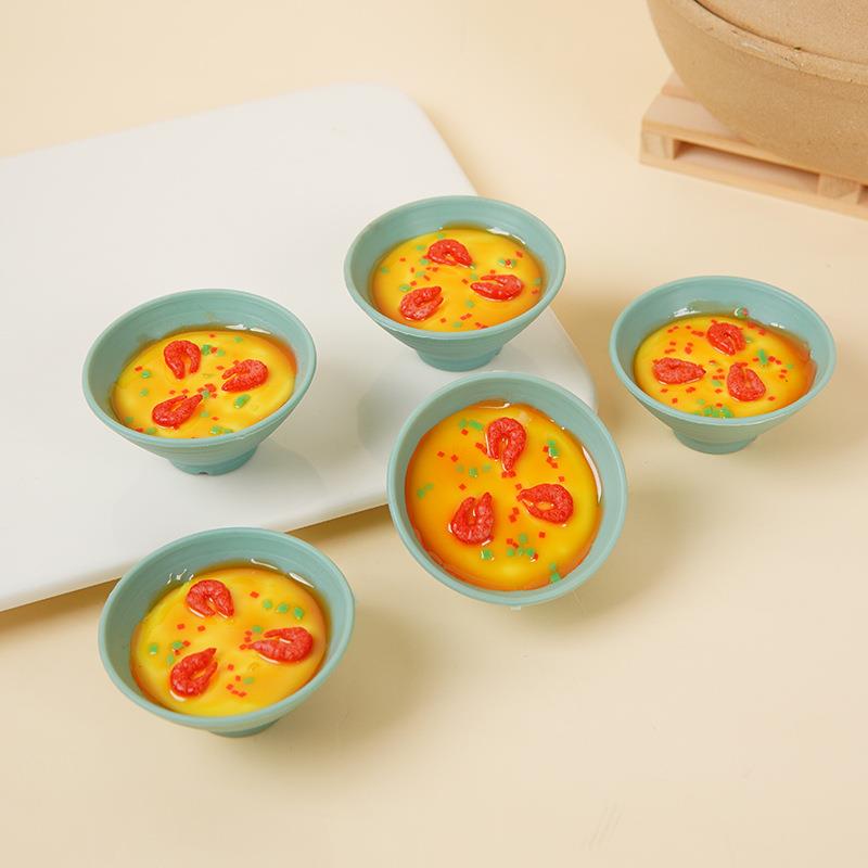 仿真虾仁蒸蛋挂件趣味仿真食物钥匙扣挂饰仿真鸡蛋羹模型