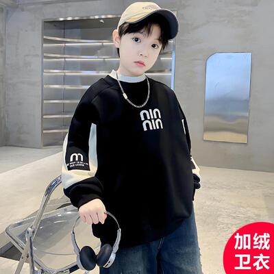 日本无印mu男童冬季加绒卫衣2025新款儿童羊羔绒中大童加厚男孩炸