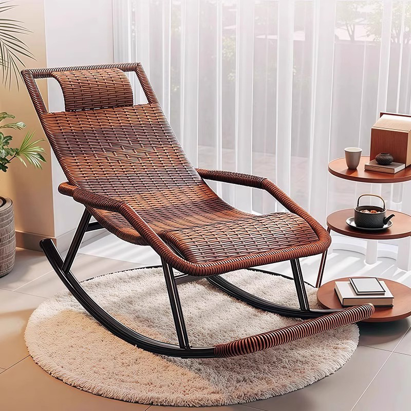日本无印mu藤编摇椅躺椅可睡大人摇摇椅懒人沙发椅老人午休室外客