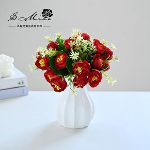 饰仿真盆花栽 奢新品 假田园风格 轻花花篮式 茶玫盆景仿真室内创意装