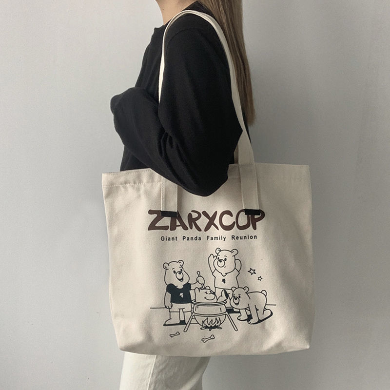 韩版ins新款大容量帆布包女ulzzang单肩包简约手提包大包学生书包