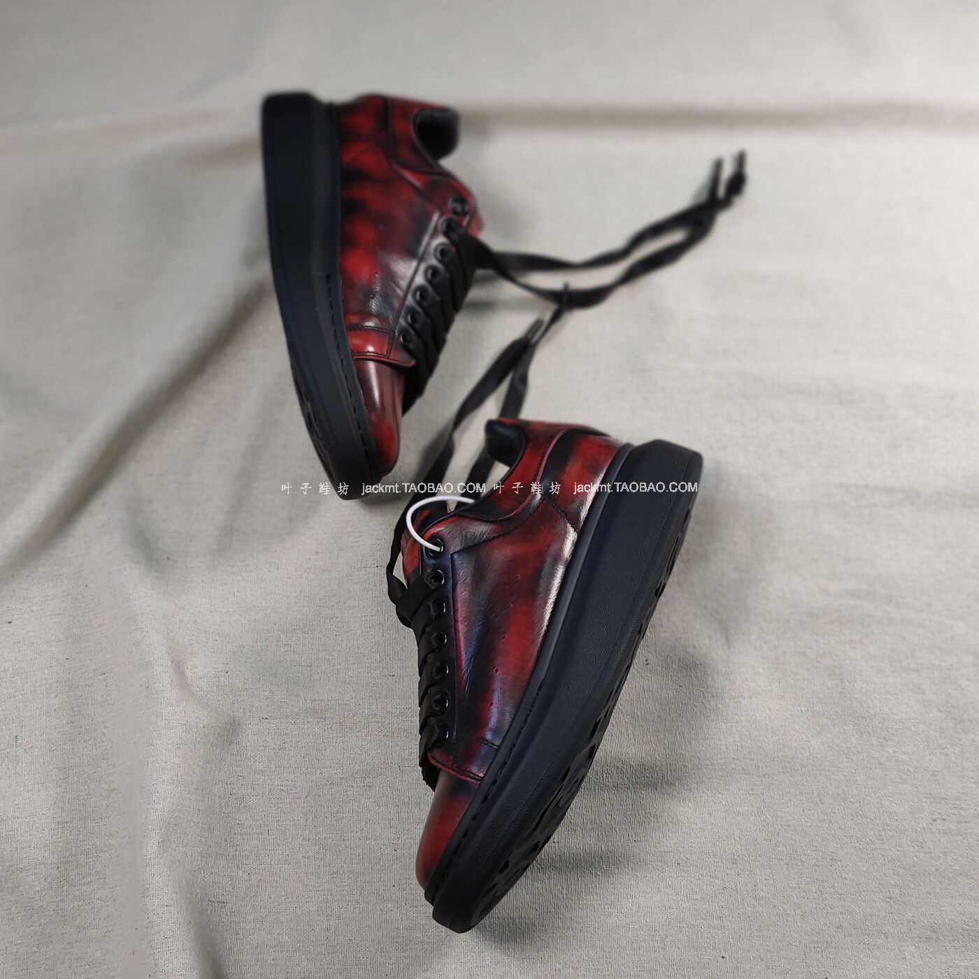 仅1对~纯原！青春减龄真皮~增高复古渐变红厚底休闲小皮休闲鞋 女