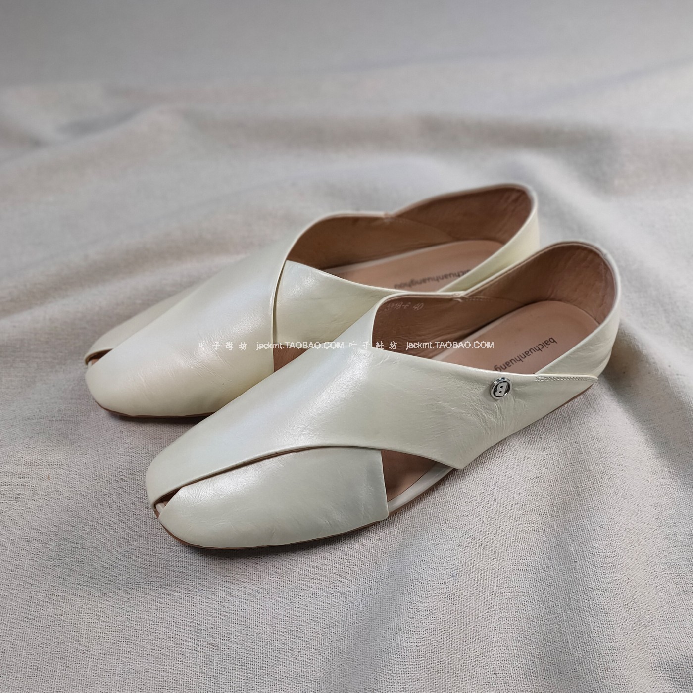 仅1对~纯原！无法取代舒适复古洋气打腊牛皮一脚蹬平跟女巫鞋鞋子