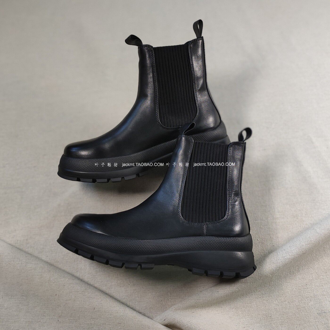 纯原~可奔跑高跟靴子！显瘦弹力靴气质款 黑色真皮短靴女直筒烟筒