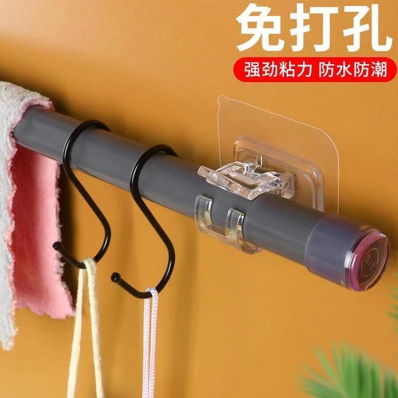门帘伸缩杆粘钩免打孔粘贴式支架夹子横杆帘杆挂钩窗帘杆夹固定器