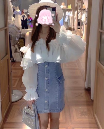 映氏ins女装专柜国内代购2021年秋新款421360620牛仔拼接连衣裙