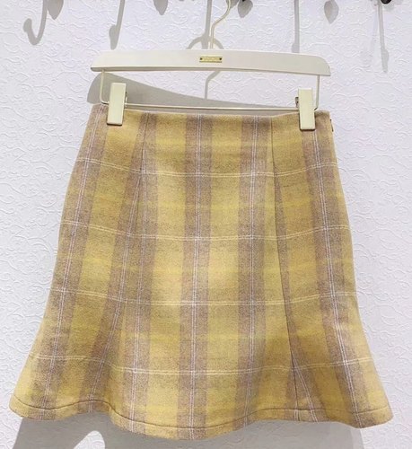 映氏ins女装专柜国内代购2018秋418363179羊毛格纹鱼尾半身短裙