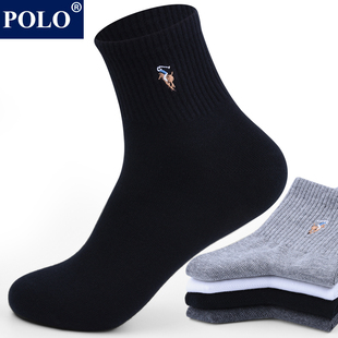 polo全棉袜子男士 跑步袜 中筒纯棉运动袜秋冬防臭吸汗无骨纯色四季