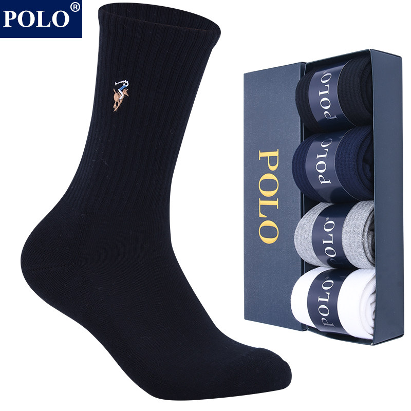 polo袜子男加厚毛巾袜秋冬季纯棉高筒运动防臭保暖无骨中筒礼盒袜