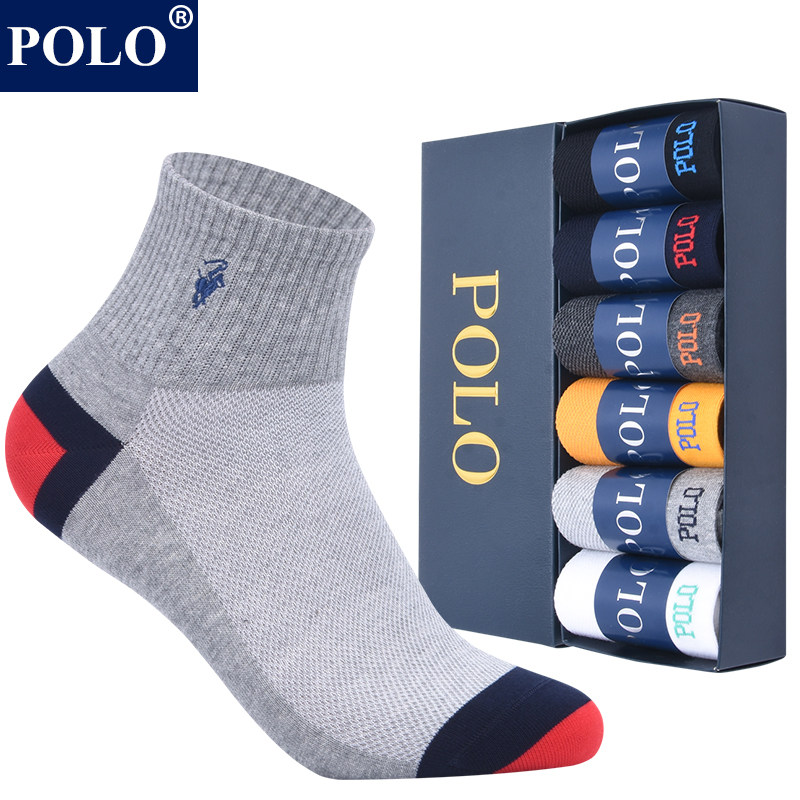 POLO男士薄款网眼透气无骨中筒袜