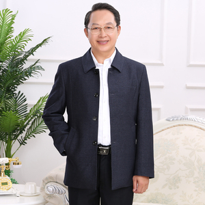 中老年人外套男士夹克衫春秋装上衣纽扣子中年男装衣服秋款爸爸装