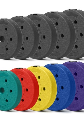 环保杠铃片包胶哑铃片通用小孔5KG10公斤家用健身器材摇臂配重片