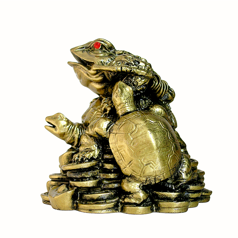 仿铜龟上金蟾摆件金钱甲天下聚财龙龟富裕长久长寿龟三脚蟾摆饰