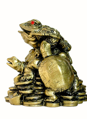 仿铜龟上金蟾摆件金钱甲天下聚财龙龟富裕长久长寿龟三脚蟾摆饰