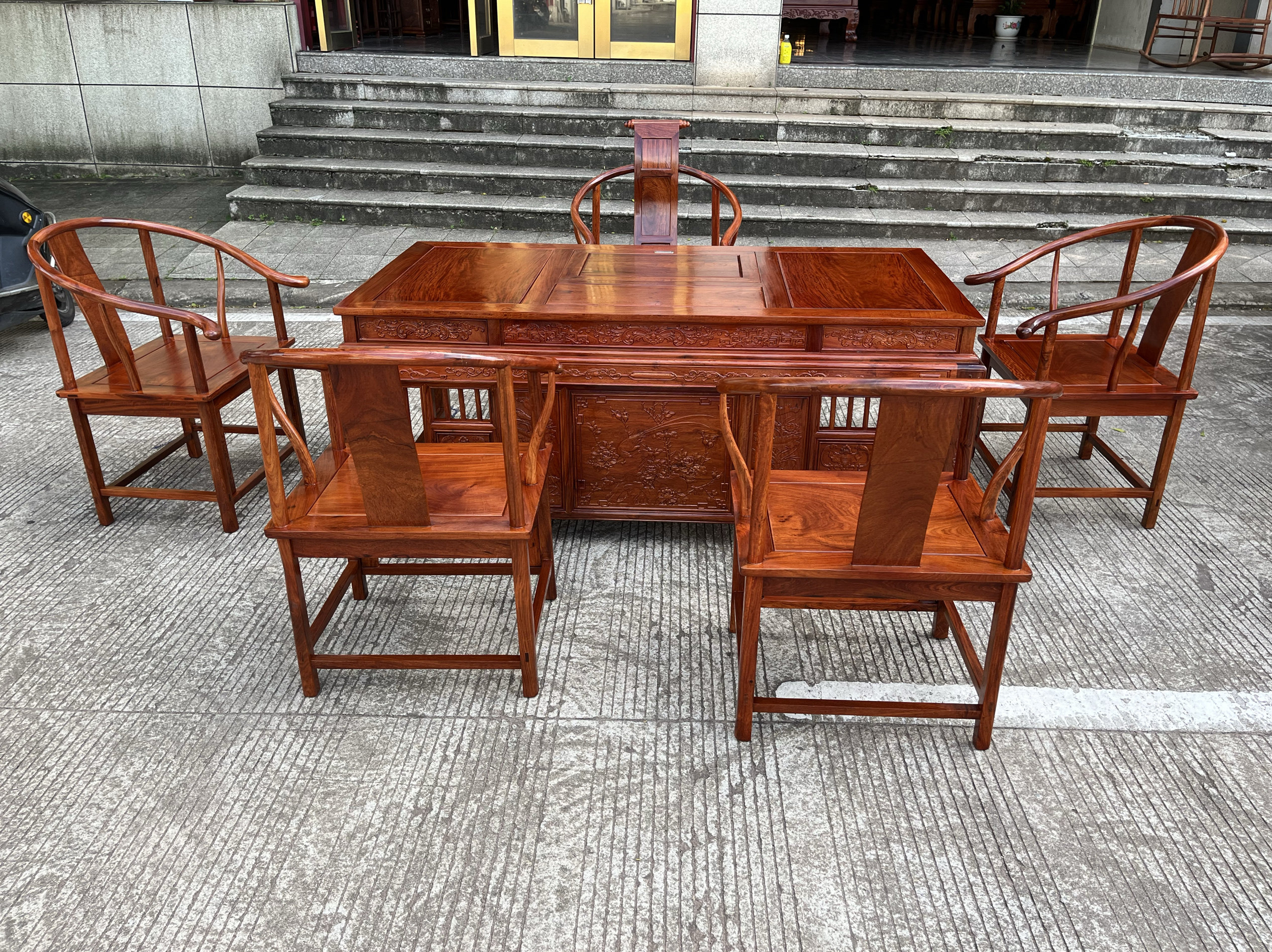 大果紫檀会议茶桌160阳台茶台缅甸花梨泡茶古典桌子古典家具茶几