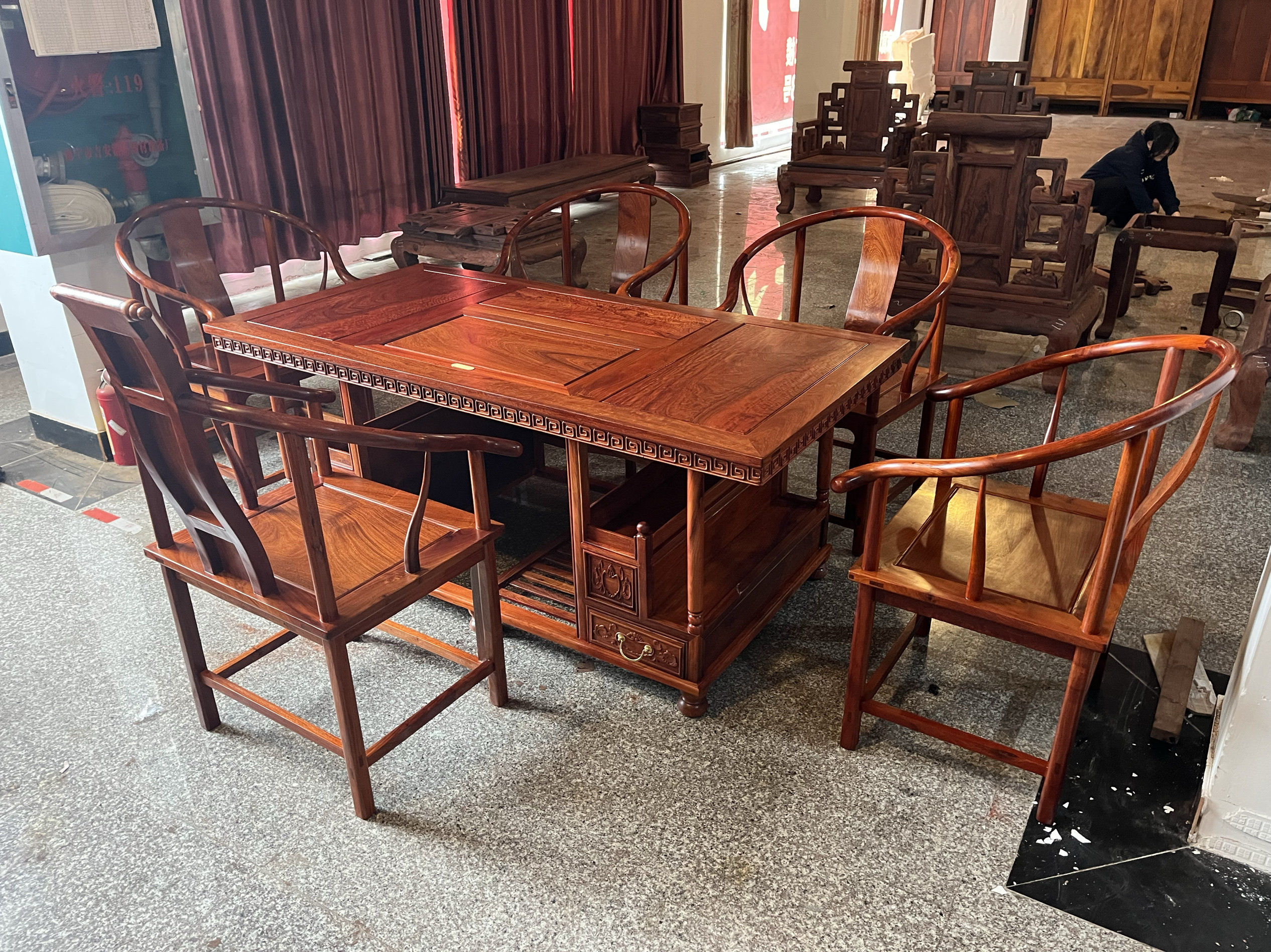 大果紫檀会议茶桌阳台小茶台缅甸花梨泡茶古典桌子古典家具茶几