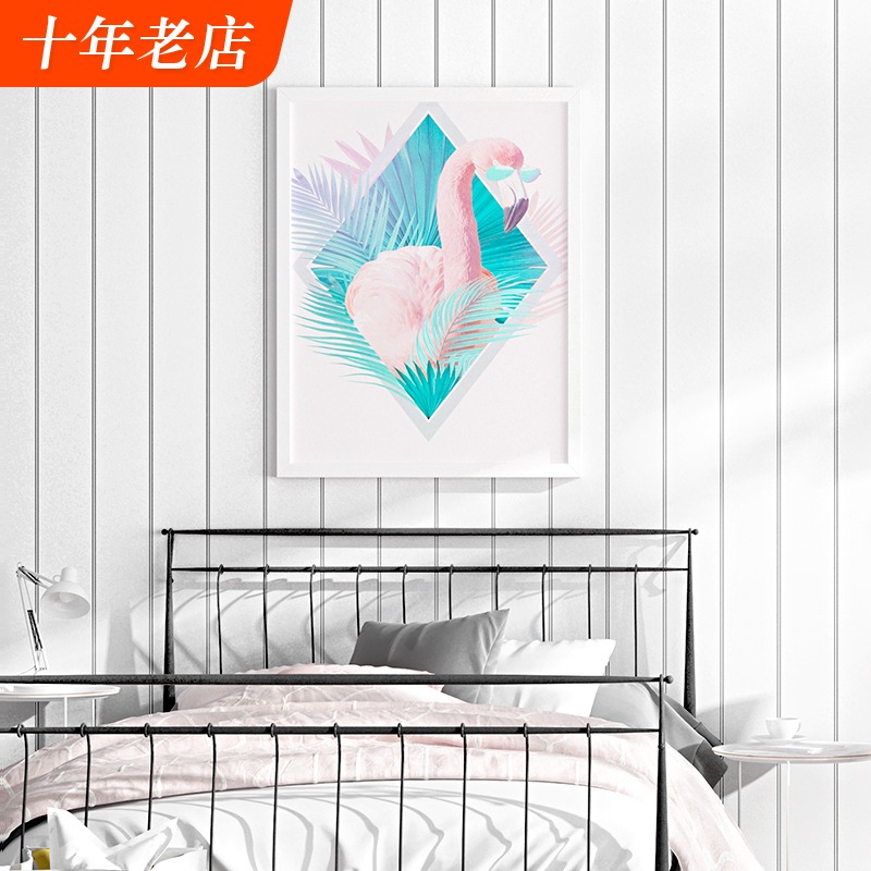 热销北欧风格墙纸现代简约白色竖条纹卧室客厅电视背景吊顶天花板