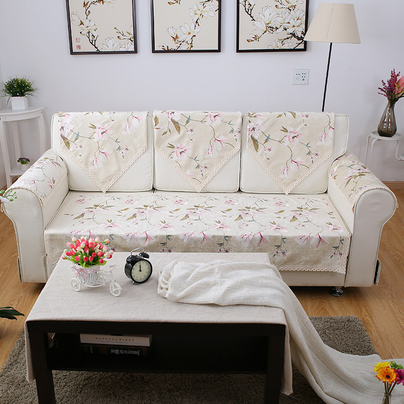 热销美式刺绣欧式田h园防滑沙发垫布艺坐垫厚沙发巾仿亚麻四季定