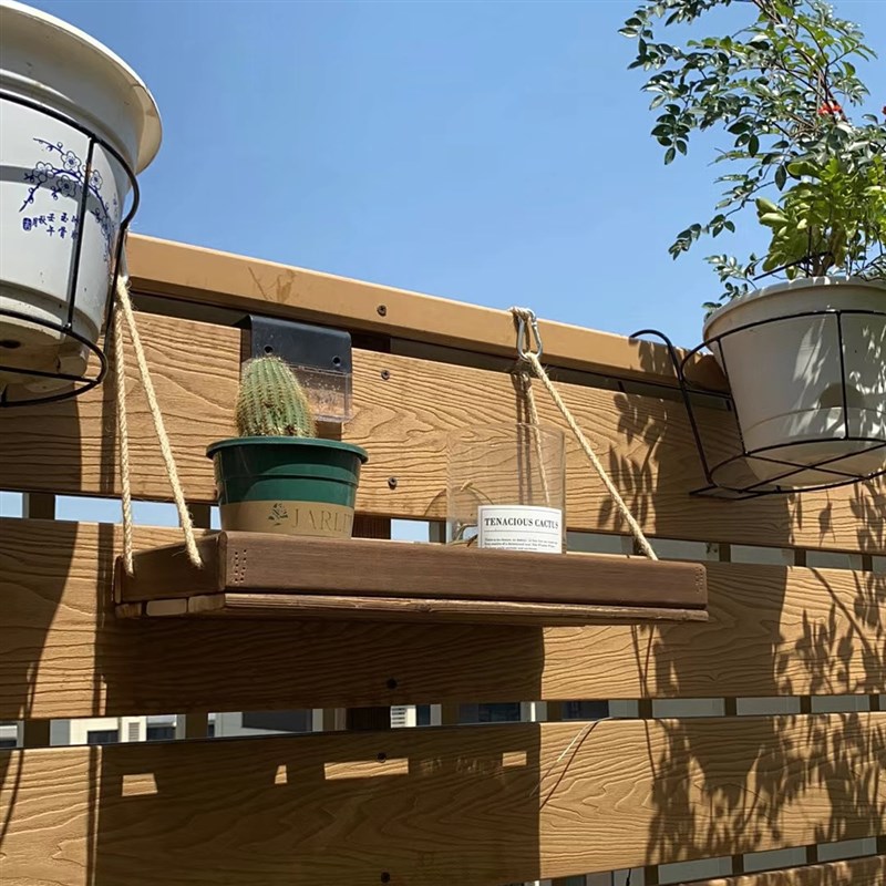 热销实木花架阳台悬挂客厅栏杆室外墙上装饰壁挂多肉置物架防腐木