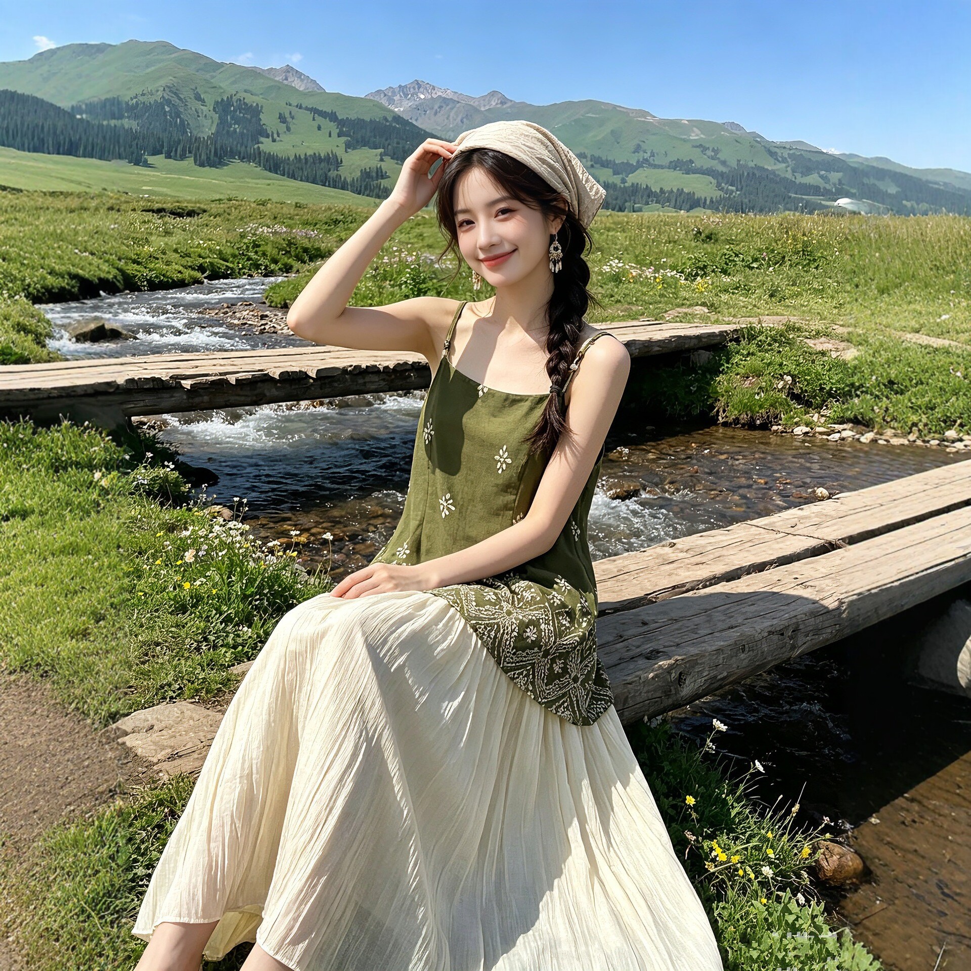 2026年夏季新款复古民族风设计感小众拼接吊带裙修身显瘦长裙女潮
